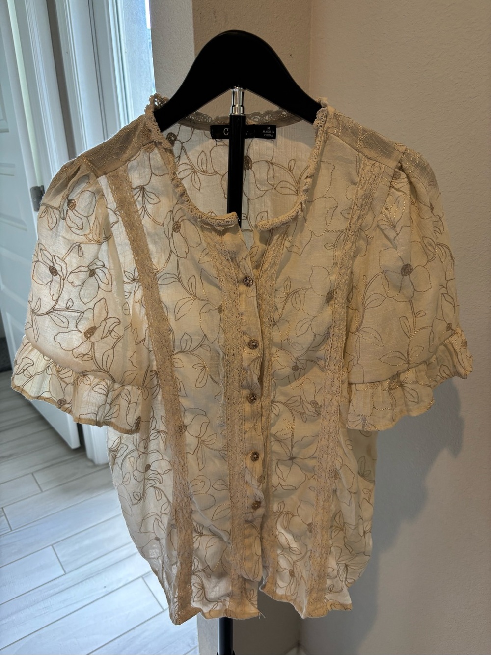 CURE Cream Floral Embroidered Lace Boho Blouse